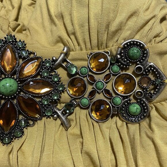 Vintage Love & Love Halter Top Brass Jewel‎ Empire Waist Yellow Boho Y2K Large - Picture 9 of 15